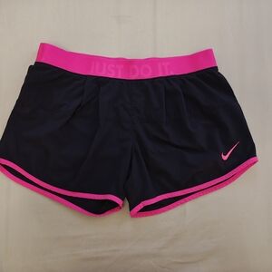 Nike Women's Black Shorts with Vibrant Pink Trim